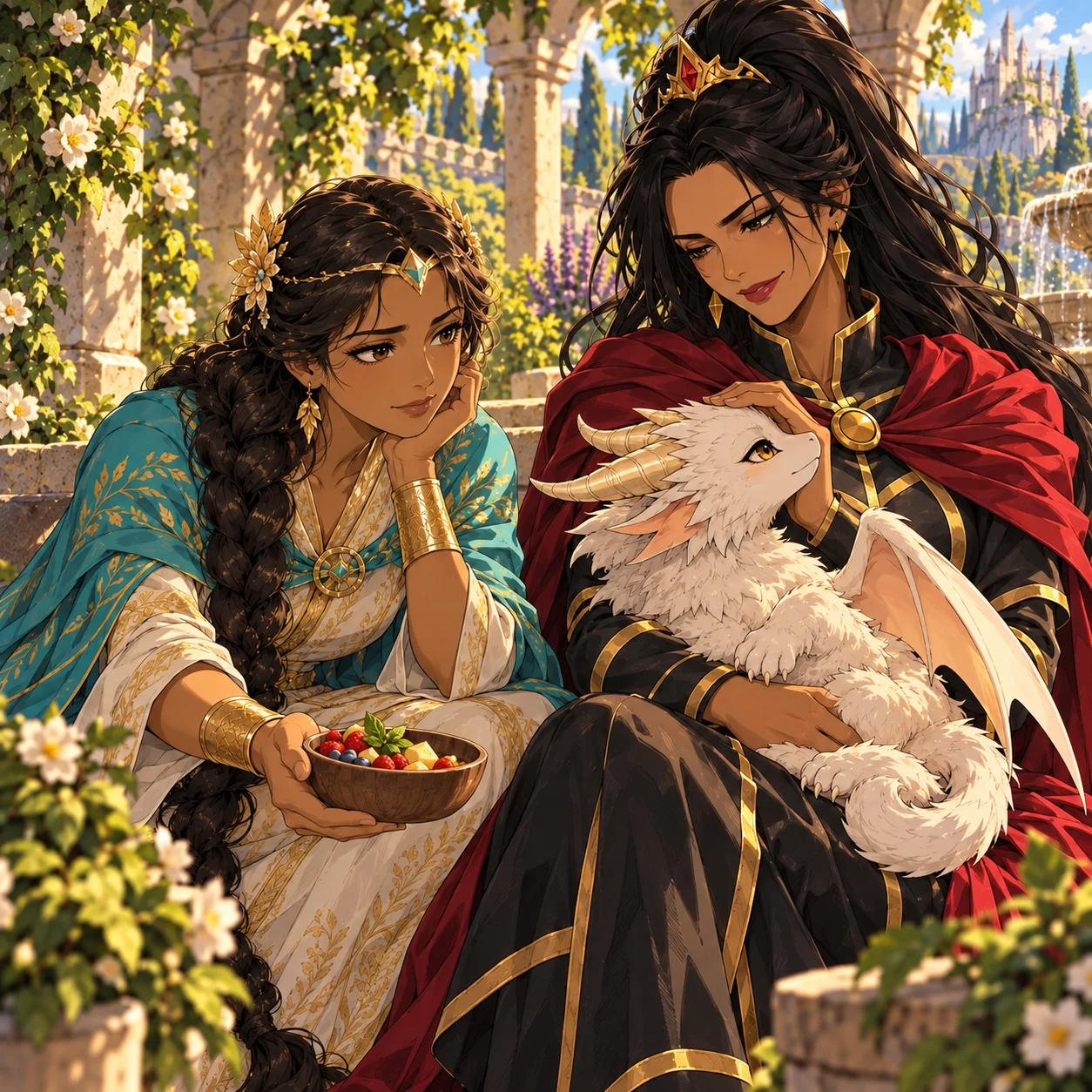 Aurora watches Flor nestled in Anastacia's lap, wishing for a dragon's trust.